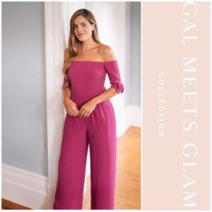 Gal Meets Glam Collection - Meredith pink jumpsuit - off the shoulder with bows